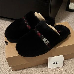 UGG Black and Red Plush Slippers